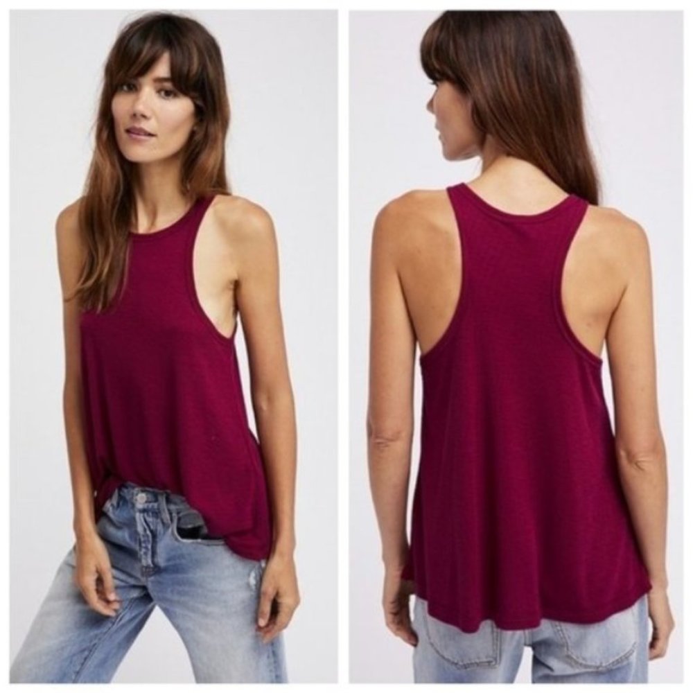 NEW Free People Long Beach swing tank top red sangria XS